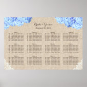 Rustic Blue Hydrangea Lace Burlap Wedding Seating Poster (Voorkant)