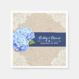 Rustic Blue Hydrangea Lace & Burlap Wedding Servetten