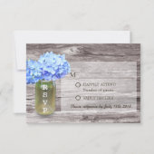 Rustic Blue Hydrangea Mason Jar Wedding RSVP Kaartje (Voorkant)
