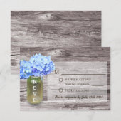 Rustic Blue Hydrangea Mason Jar Wedding RSVP Kaartje (Voorkant / Achterkant)