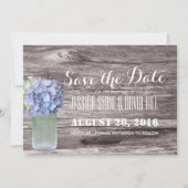 Rustic Blue Hydrangea Mason Jar Wood Save the Date (Voorkant)