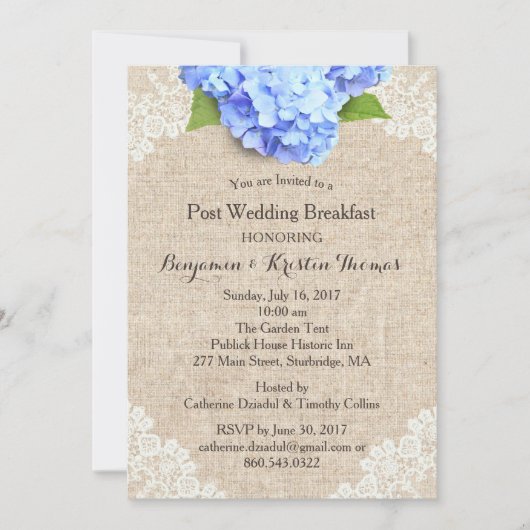 Rustic Blue Hydrangea Post Wedding Breakfast #2 Kaart (Voorkant)