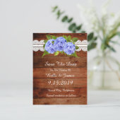 Rustic Blue Hydrangea Save the Date Briefkaart (Staand voorkant)