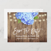 Rustic Blue Hydrangea String Lights Save the Date Aankondigingskaart (Voorkant / Achterkant)