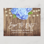 Rustic Blue Hydrangea String Lights Save the Date Aankondigingskaart (Voorkant)