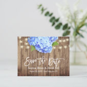 Rustic Blue Hydrangea String Lights Save the Date Aankondigingskaart (Staand voorkant)