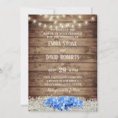 Rustic Blue Hydrangea & String Lights Wedding Kaart (Voorkant)