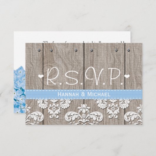 Rustic Blue Hydrangea Wedding RSVP-reactiekaart RSVP Kaartje (Voorkant / Achterkant)