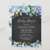 Rustic Blue Hydrangeas Chalkboard Baby shower Kaart (Voorkant / Achterkant)