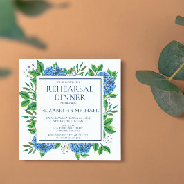 Rustic Blue Hydrangeas Waterverf Rehearsal Dinner Kaart