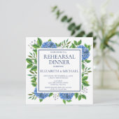Rustic Blue Hydrangeas Waterverf Rehearsal Dinner Kaart (Staand voorkant)
