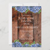 Rustic Blue Hydrangeas Wedding Rehearsal Dinner Kaart (Voorkant)