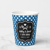 Rustic Blue Ik Doe BBQ Aangepaste Trouw Monogram Papieren Bekers (Achterkant)