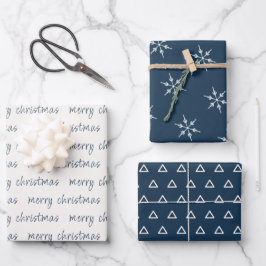 Rustic Blue Ivory Merry kerstsnowflake Inpakpapier Vel