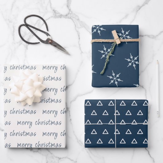 Rustic Blue Ivory Merry kerstsnowflake Inpakpapier Vel (Voorkant)