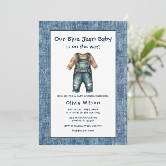 Rustic Blue Jean Boy Baby Shower Kaart (Staand voorkant)