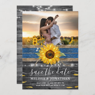 Rustic Blue Lace Sunflower Weddenfoto Save The Date