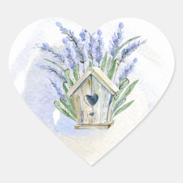 Rustic Blue Lavender Birdhouse Floral Hart Sticker