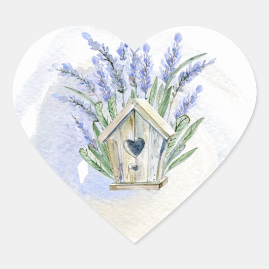 Rustic Blue Lavender Birdhouse Floral Hart Sticker (Voorkant)