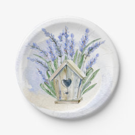 Rustic Blue Lavender Birdhouse Floral Papieren Bordje