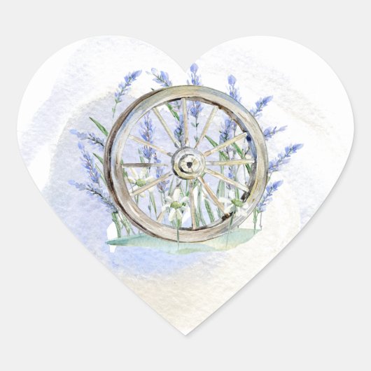 Rustic Blue Lavender Wagon Floral Hart Sticker (Voorkant)