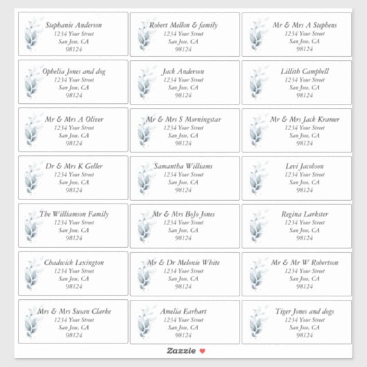 Rustic Blue Leafy Guest Name Adresetiketten Sticker (Vel)