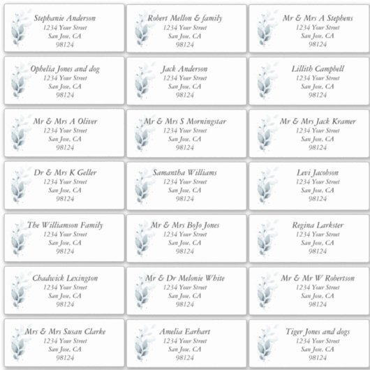 Rustic Blue Leafy Guest Name Adresetiketten Sticker (Voorkant)