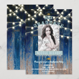 Rustic Blue Lights Modern Photo Graduparty Kaart