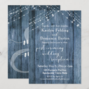 Rustic Blue & Lights Na-huwelijksreceptie alleen Kaart
