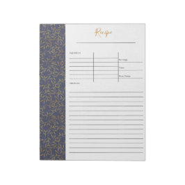 Rustic Blue Linen Gold Leaf Blank Recipe Notitieblok