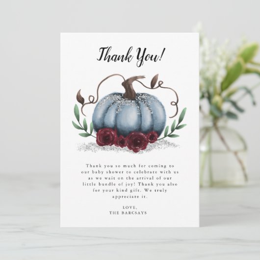 Rustic Blue Little Pumpkin-Baby shower Bedankkaart (Staand voorkant)