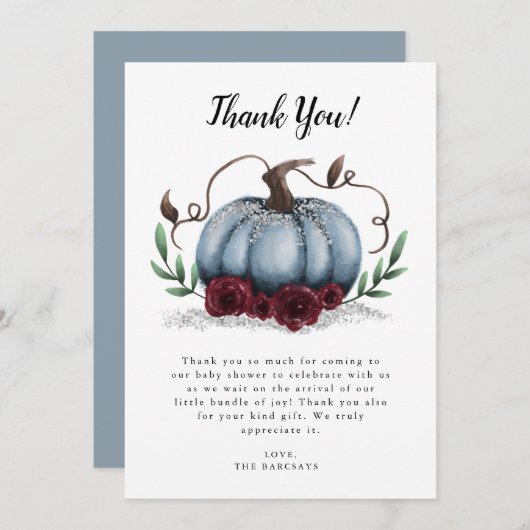 Rustic Blue Little Pumpkin-Baby shower Bedankkaart (Voorkant / Achterkant)