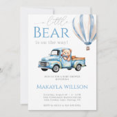 Rustic Blue Little Teddy Bear Truck Baby shower Kaart (Voorkant)