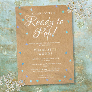 Rustic Blue Love Hearts Ready to Pop Baby Shower Kaart
