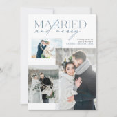 Rustic Blue Married & Merry Pas getrouwd Fotocolla Feestdagenkaart (Voorkant)