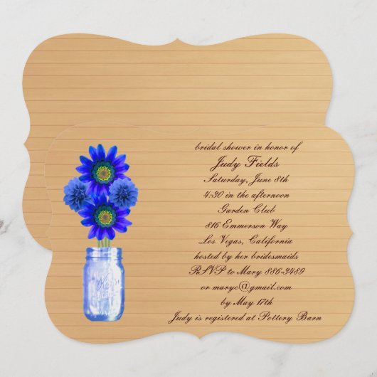 Rustic Blue Mason Jar Bridal Shower Kaart (Voorkant / Achterkant)