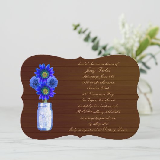Rustic Blue Mason Jar Bridal Shower Kaart (Staand voorkant)