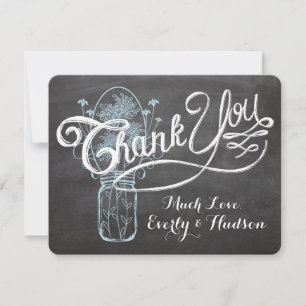 Rustic Blue Mason Jar Chalkboard Wedding Bedankkaart