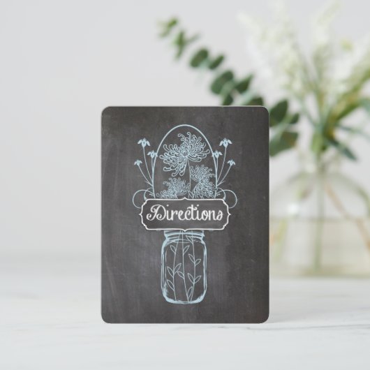Rustic Blue Mason Jar Chalkboard Wedding Informatiekaartje (Staand voorkant)