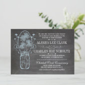 Rustic Blue Mason Jar Chalkboard Wedding Kaart (Staand voorkant)