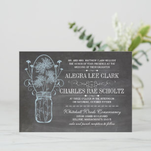 Rustic Blue Mason Jar Chalkboard Wedding Kaart