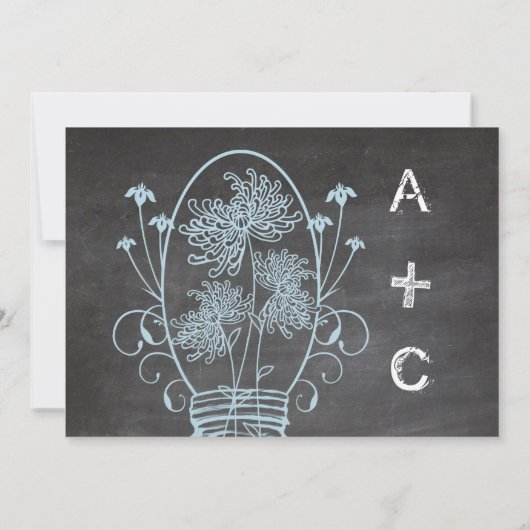 Rustic Blue Mason Jar Chalkboard Wedding Kaart (Achterkant)