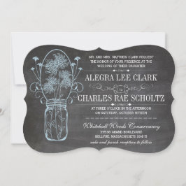 Rustic Blue Mason Jar Chalkboard Wedding Kaart