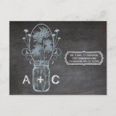 Rustic Blue Mason Jar Chalkboard Wedding Uitnodiging Briefkaart (Achterkant)