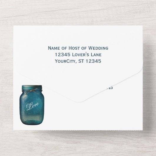 Rustic Blue Mason Jar country Wedding All In One Uitnodiging (Achterkant)