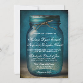 Rustic Blue Mason Jar country Wedding Kaart