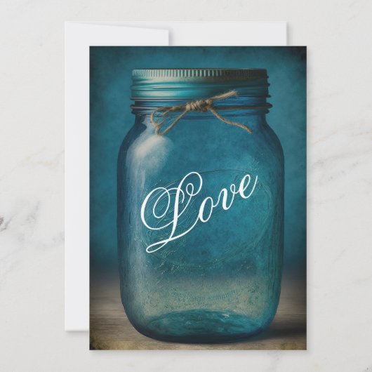 Rustic Blue Mason Jar country Wedding Kaart (Achterkant)