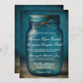 Rustic Blue Mason Jar country Wedding Kaart (Voorkant / Achterkant)