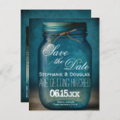 Rustic Blue Mason Jar Save the Date Wedding Aankondigingskaart (Voorkant / Achterkant)