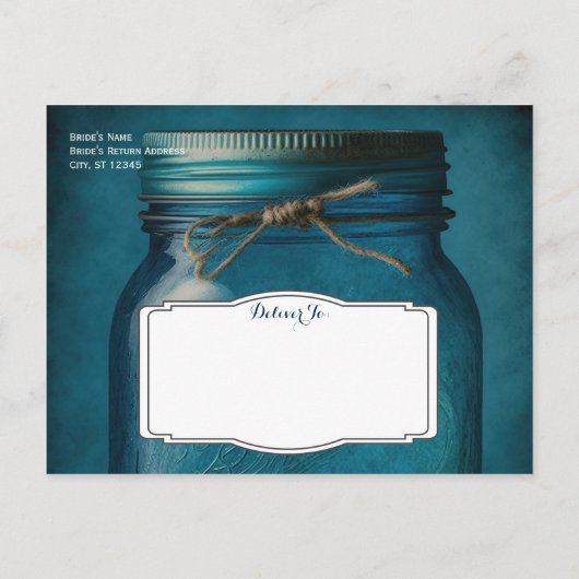 Rustic Blue Mason Jar Save the Date Wedding Aankondigingskaart (Achterkant)